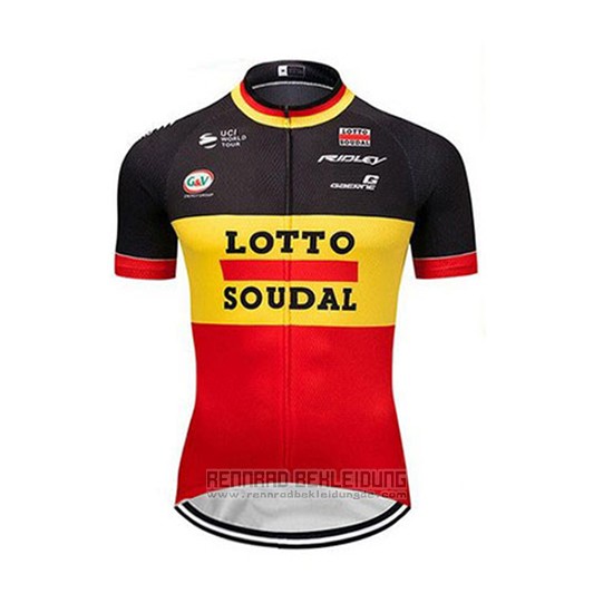 2018 Fahrradbekleidung Lotto Soudal Shwarz Gelb Rot Trikot Kurzarm und Tragerhose